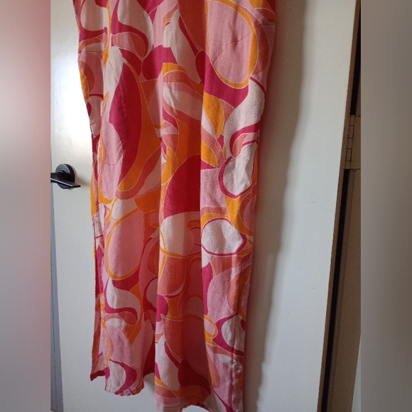 Rachel Zoe Pink and Orange Linen Blend Tropical Beach Cruise Maxi Dress Sz Large - Picture 8 of 12